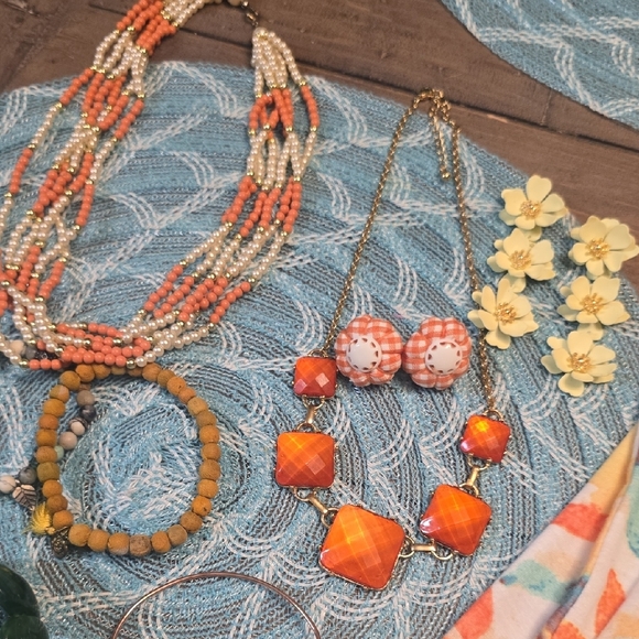 Orange Floral Romper W/ Matching Jewelry Bundle (New) - Picture 5 of 9